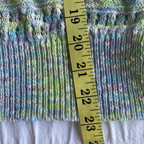 Dex crocheted knit sweater in pastels of mint green, mauve, blue and cream. S - Picture 6 of 7